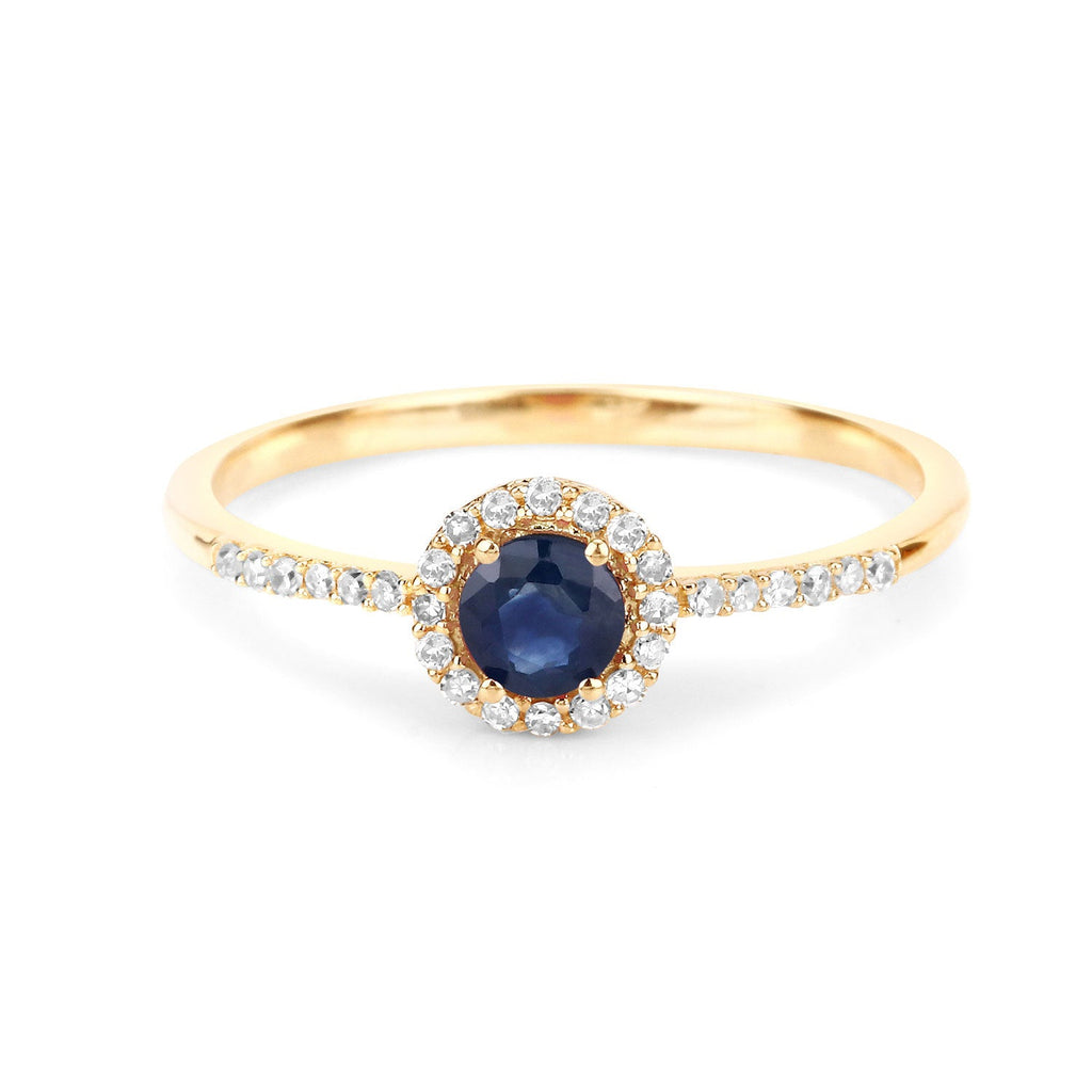 0.38 Carat Genuine Blue Sapphire and White Diamond 14K Yellow Gold Ring