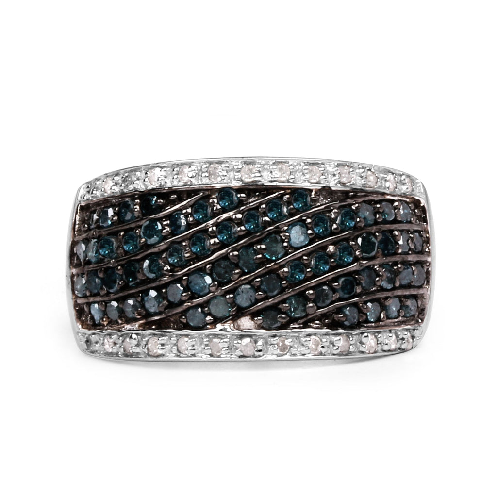 0.80 Carat Genuine Blue Diamond and White Diamond .925 Sterling Silver Ring