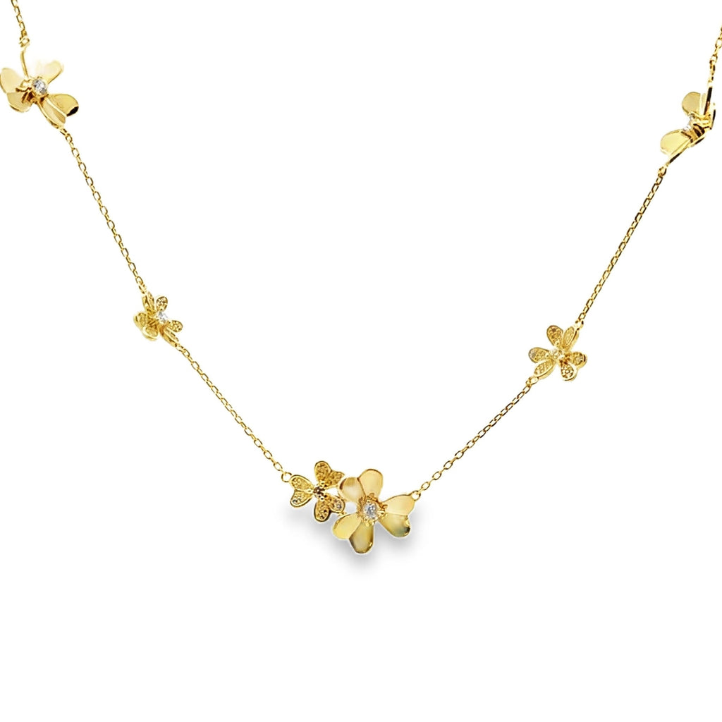 Cubic Zirconia Flower Pendant Sterling Silver