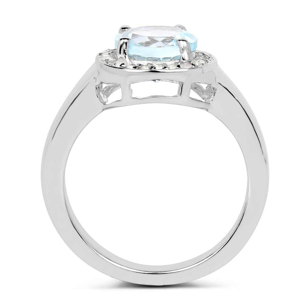 2.37 Carat Genuine Blue Topaz and White Topaz .925 Sterling Silver Ring
