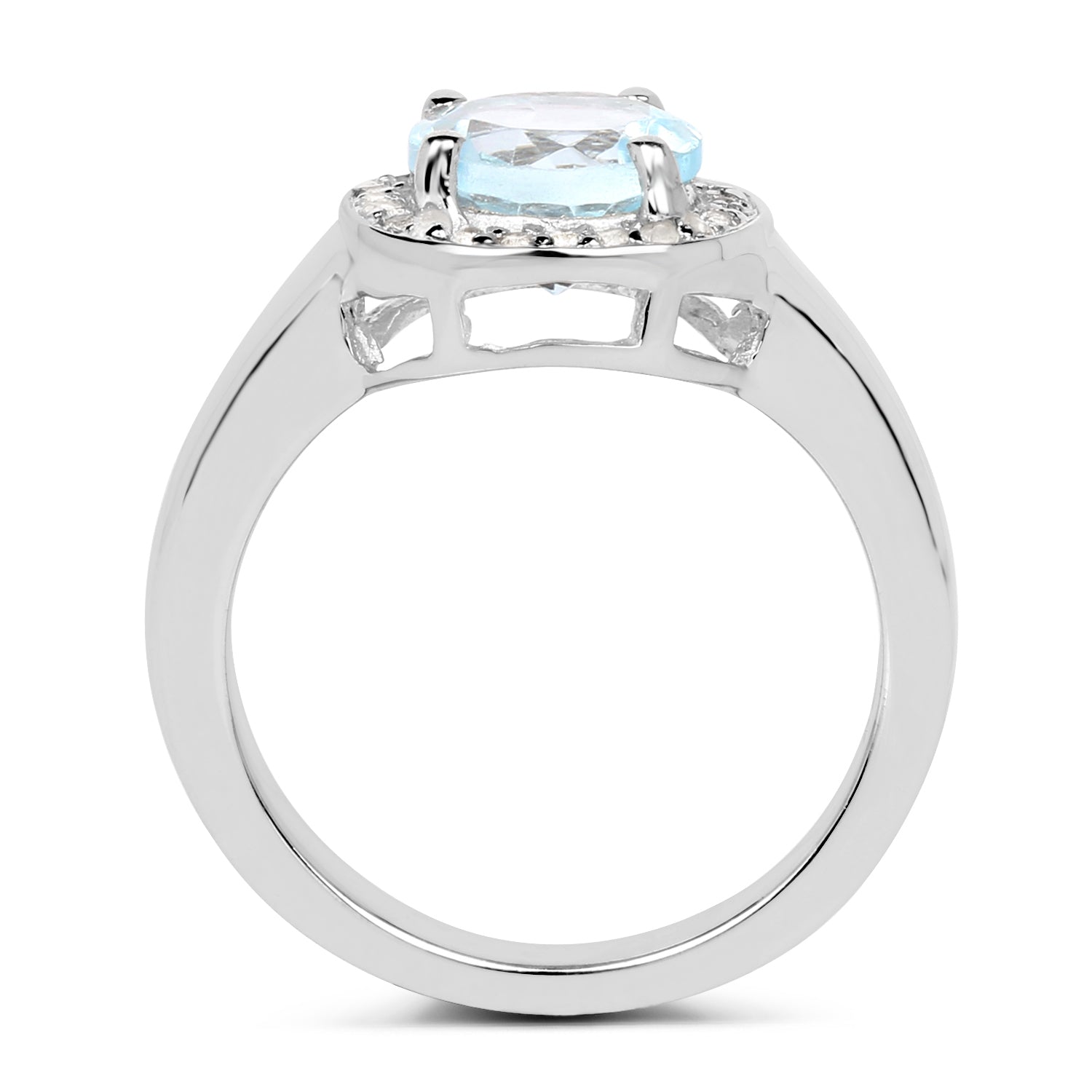2.37 Carat Genuine Blue Topaz and White Topaz .925 Sterling Silver Ring