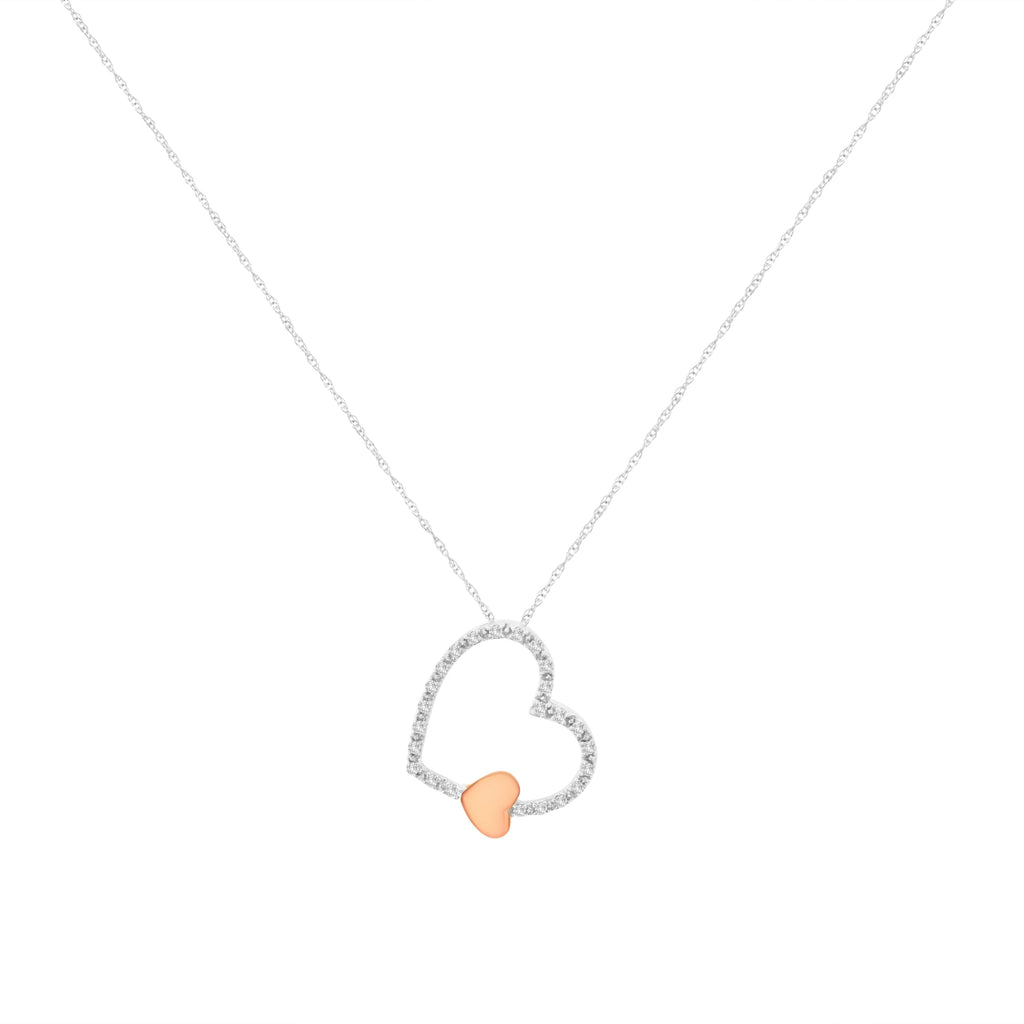 10KT Two Tone Gold 1/6 cttw Diamond Floating Heart Pendant Necklace (K-L, I1-I2)