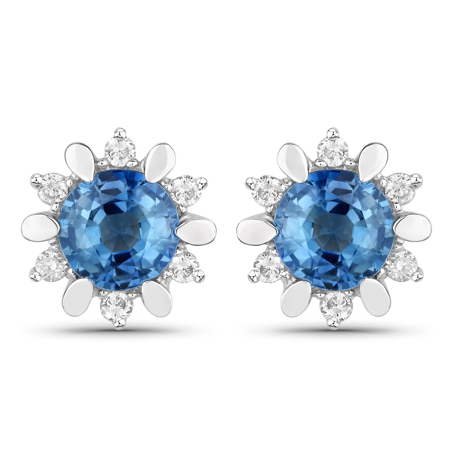 1.87 Carat Genuine Blue Sapphire and White Diamond 14K White Gold Earrings