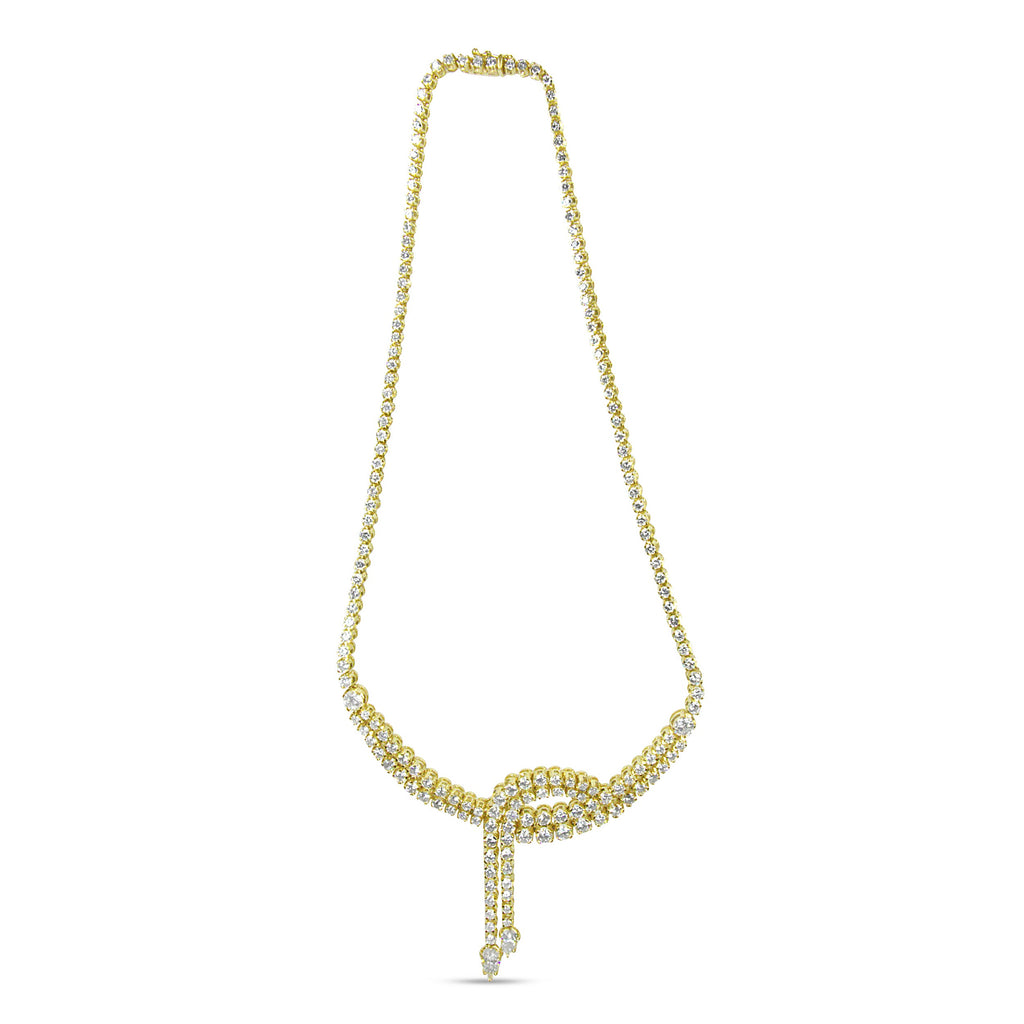14k Yellow Gold 17.0 Cttw Diamond Double Row Lariat 18" Inch Tennis Necklace with Pear Shape Diamond Drop Tips (I-J Color, VS2-SI1 Clarity)