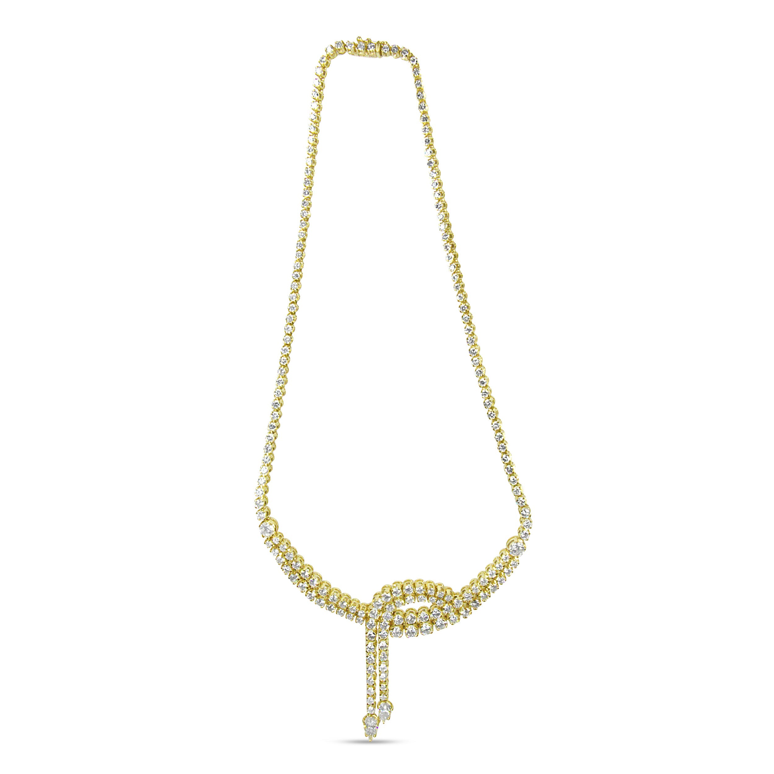 14k Yellow Gold 17.0 Cttw Diamond Double Row Lariat 18" Inch Tennis Necklace with Pear Shape Diamond Drop Tips (I-J Color, VS2-SI1 Clarity)