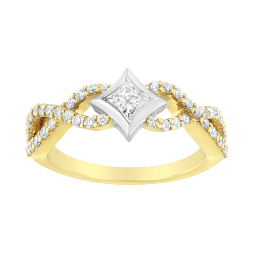 10K Two Tone Color 5/8 Cttw Diamond Kite and Twist Shank Ring (H-I Color,SI2-I1 Clarity)