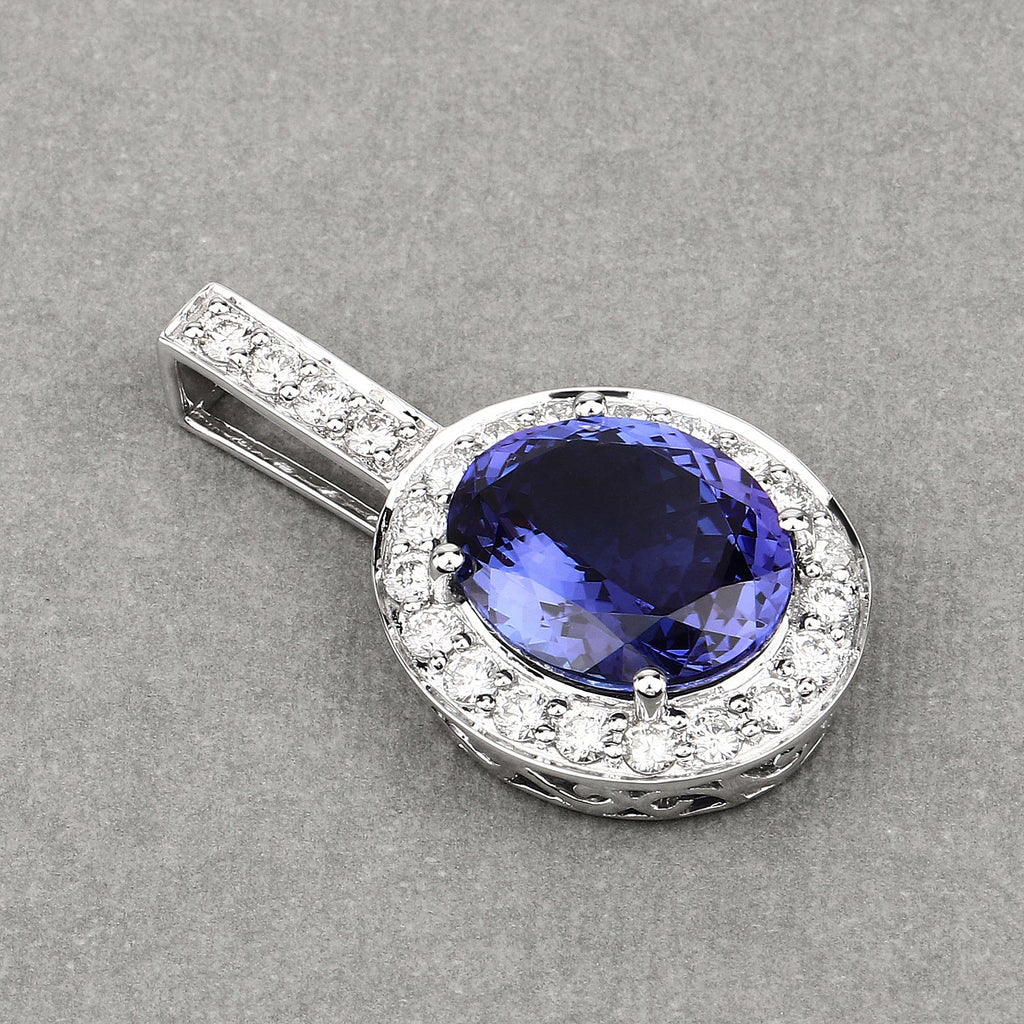 10.15 Carat Genuine Tanzanite and White Diamond 18K White Gold Pendant