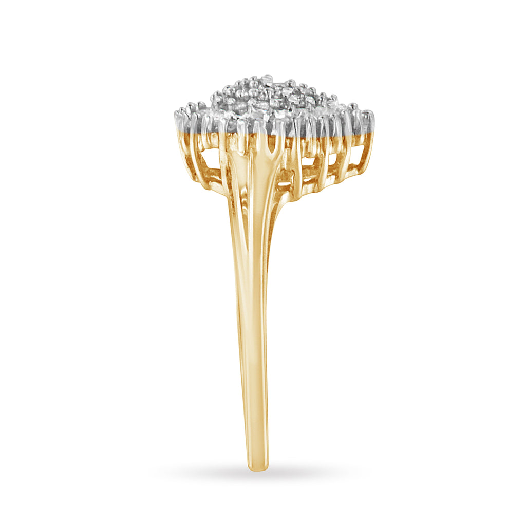 10K Yellow Gold 1/2 Cttw Round & Baguette Cut Diamond Pear Shaped Domed PavÃ© Cluster with Halo Cocktail Ring (J-K Color, I1-I2 Clarity) - Size 4-1/4