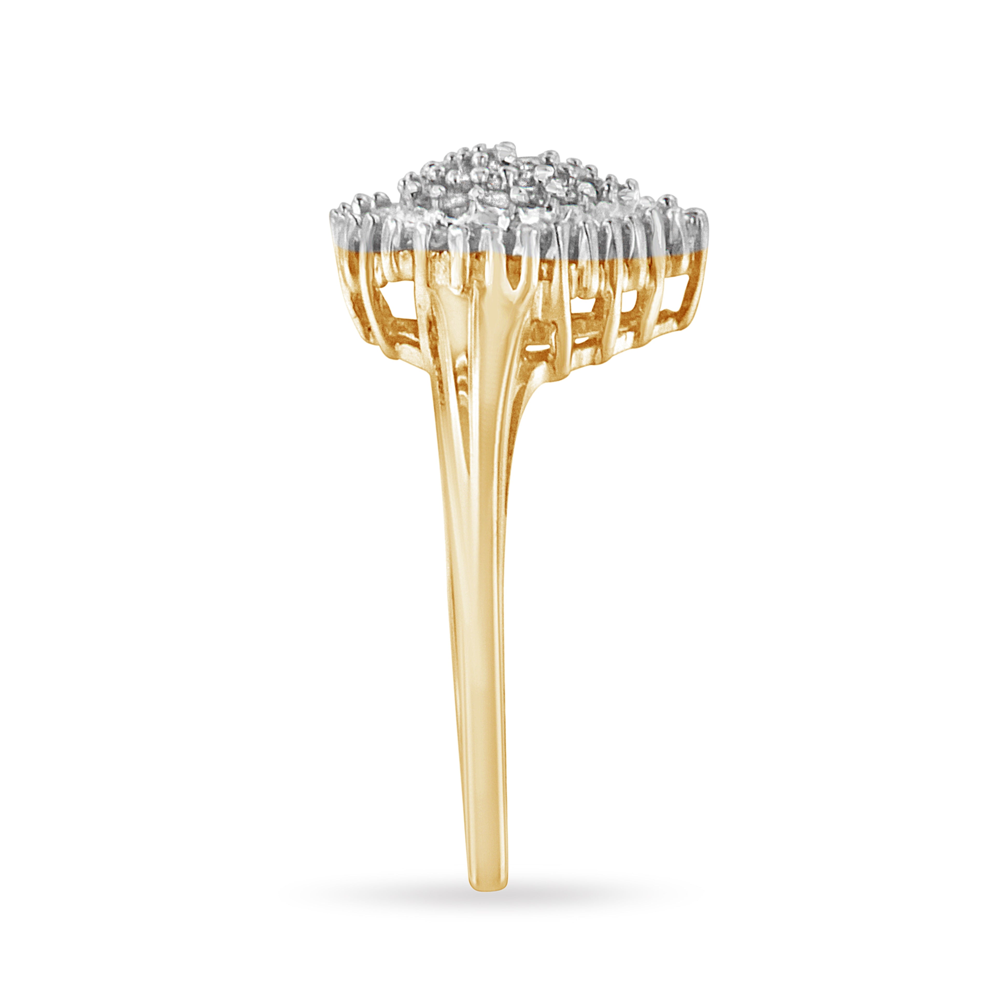 10K Yellow Gold 1/2 Cttw Round & Baguette Cut Diamond Pear Shaped Domed PavÃ© Cluster with Halo Cocktail Ring (J-K Color, I1-I2 Clarity) - Size 4-1/4