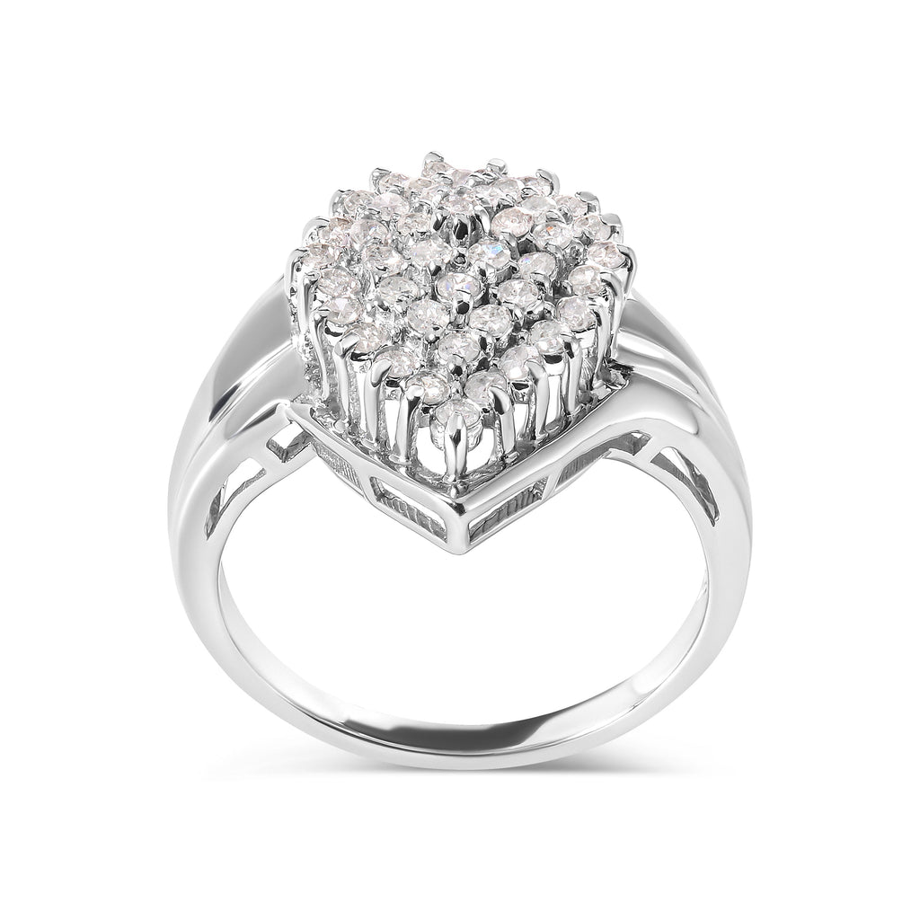 10K White Gold 1/2 Cttw Diamond Pear Shaped Cluster Ring (H-I Color, I1-I2 Clarity) - Ring Size 7