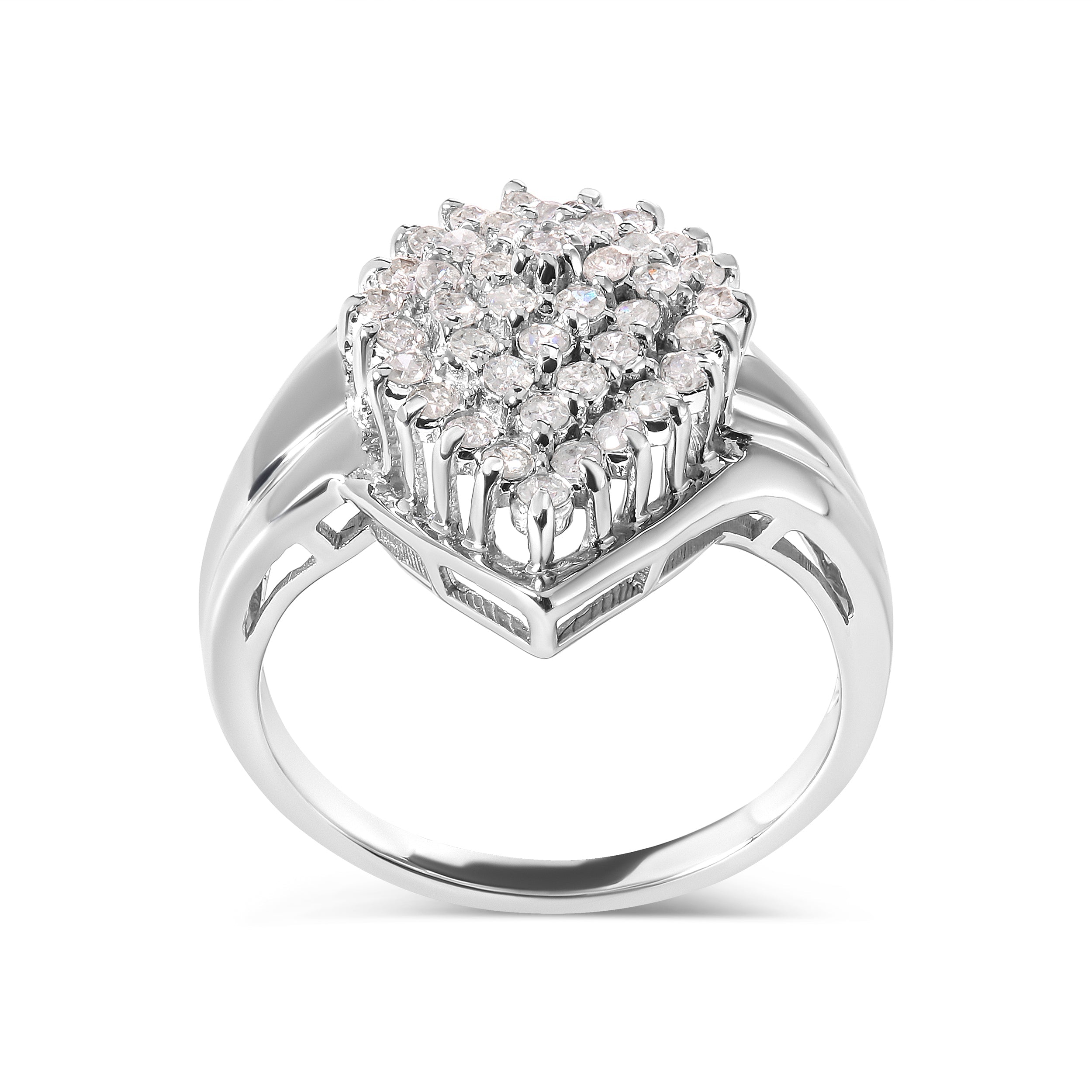 10K White Gold 1/2 Cttw Diamond Pear Shaped Cluster Ring (H-I Color, I1-I2 Clarity) - Ring Size 7