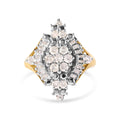 10K Yellow Gold 1 Cttw Round and Baguette cut Diamond Cluster and Rhombus Halo Ring (H-I Color, I1-I2 Clarity) - Ring Size 7