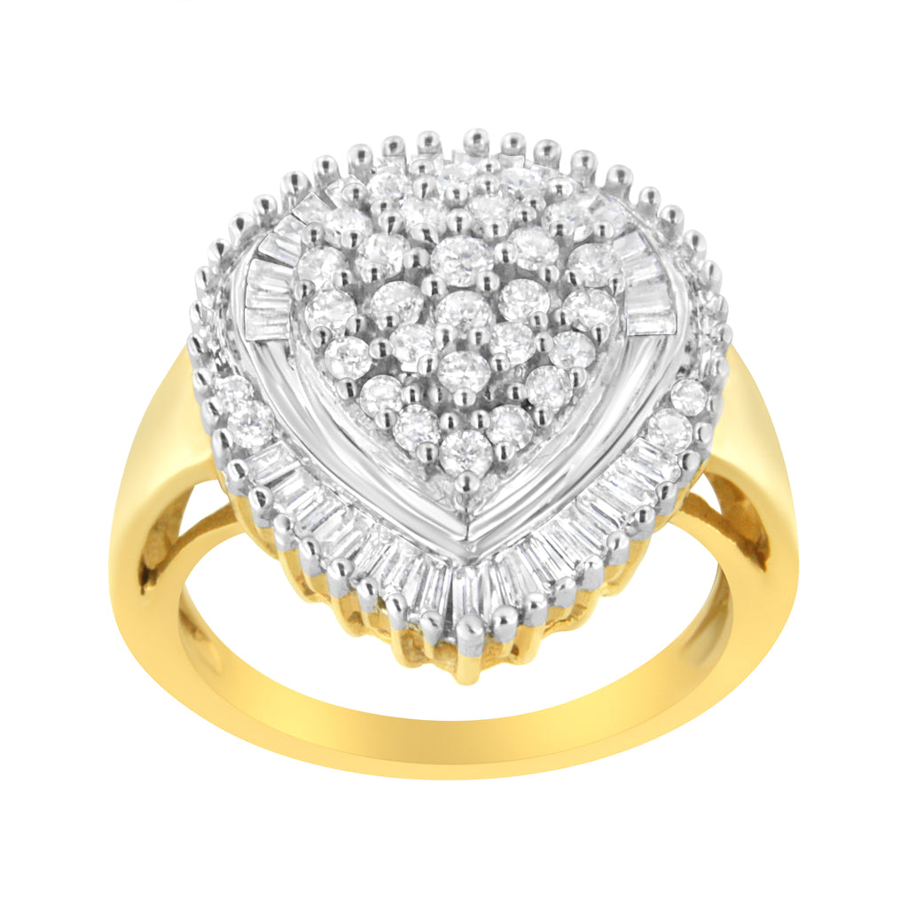 10K Yellow Gold 1.0 Cttw Round and Baguette Cut Diamond Oval Shaped Cluster Ring (I-J Color, I1-I2 Clarity) - Size 7
