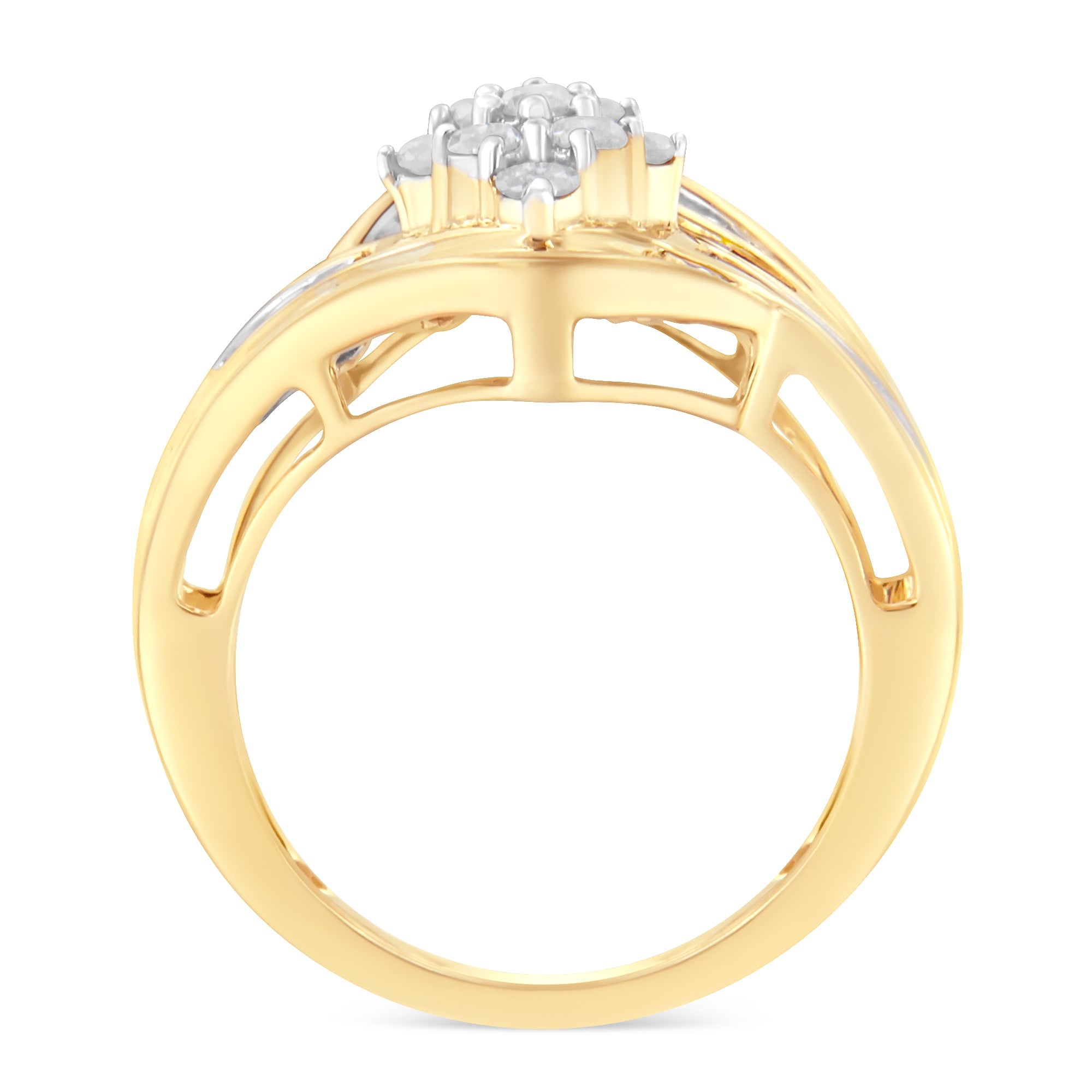 10K Yellow Gold Diamond Bypass Cluster Ring (1 Cttw, I-J Color, I2-I3 Clarity) - Size 7