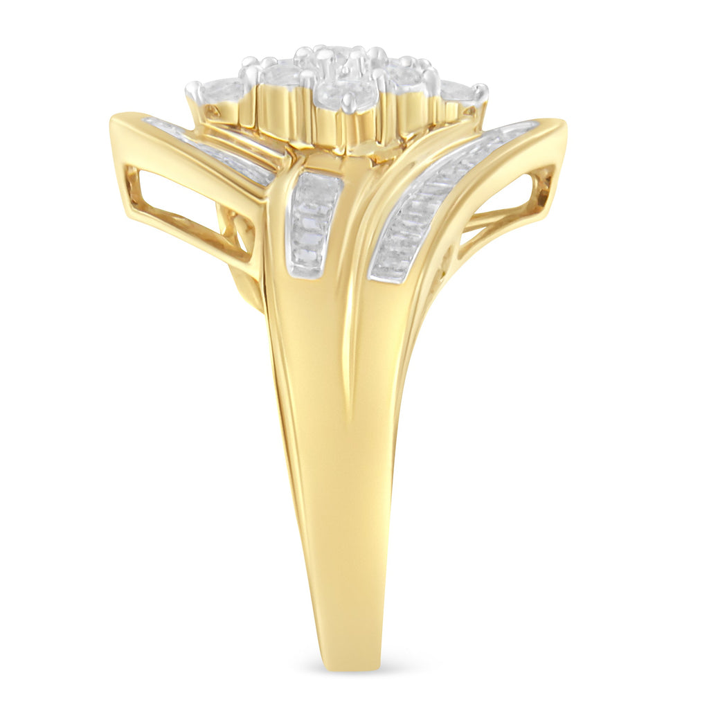 10K Yellow Gold Diamond Bypass Cluster Ring (1 Cttw, I-J Color, I2-I3 Clarity) - Size 7