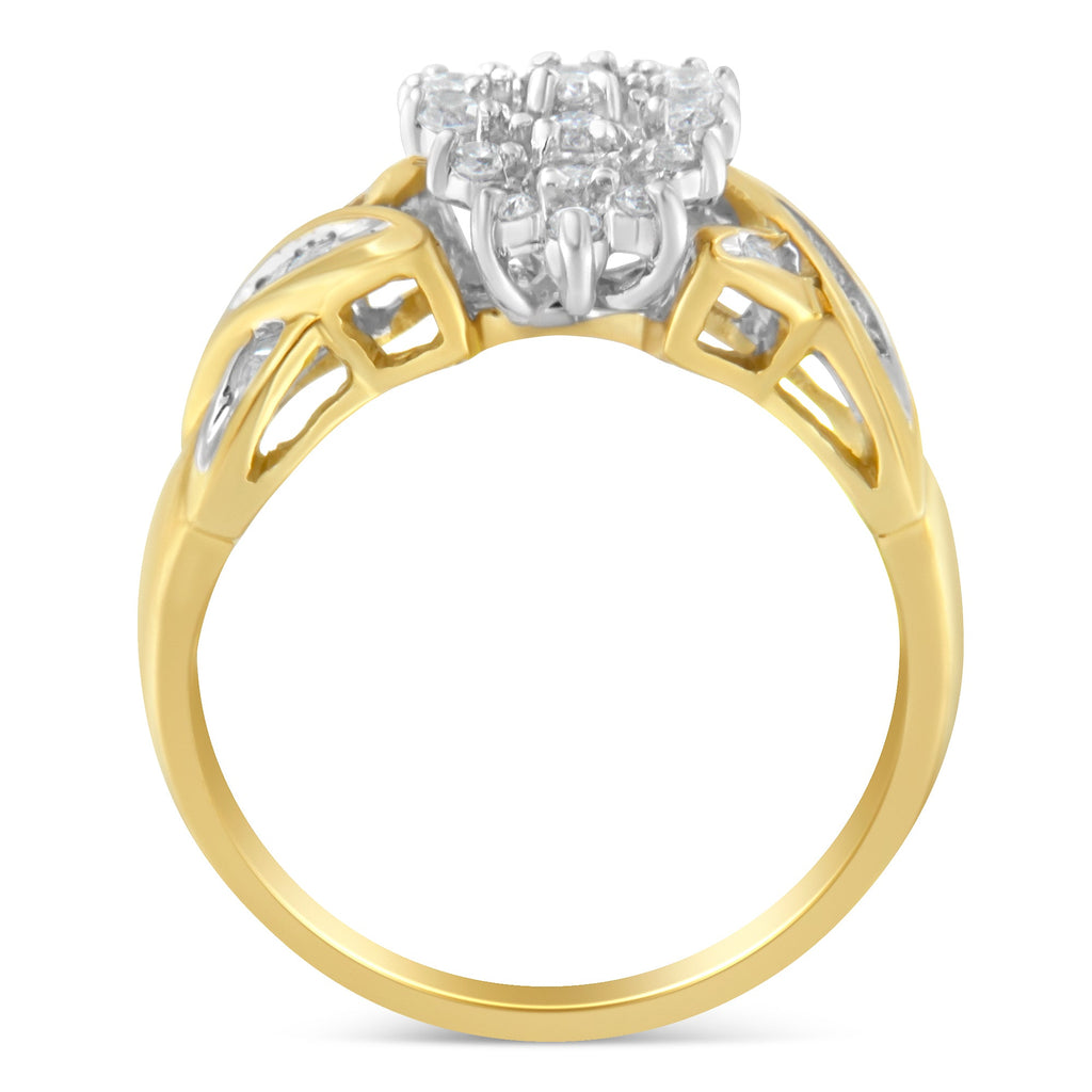 10K Two-Toned Gold Round Baguette Diamond Cluster Ring (1/2 Cttw, I-J Color, I2-I3 Clarity) - Size 6-1/2