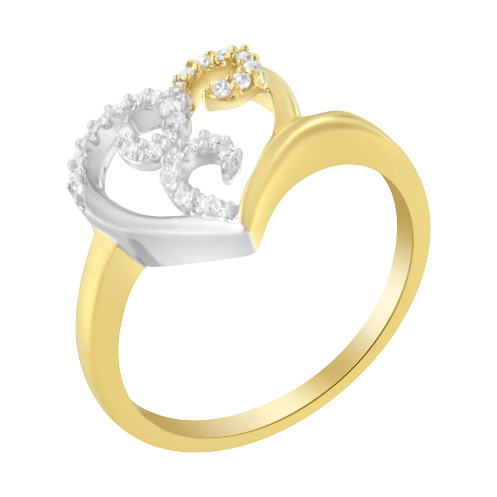 10K Two-Toned Gold Diamond Heart Shape Cluster Ring (1/6 Cttw, H-I Color, I1-I2 Clarity) - Size 6