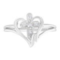 10K White Gold Diamond-Accented Cross & Open Heart Promise Fashion Ring (H-I Color, I1-I2 Clarity) - Size 7