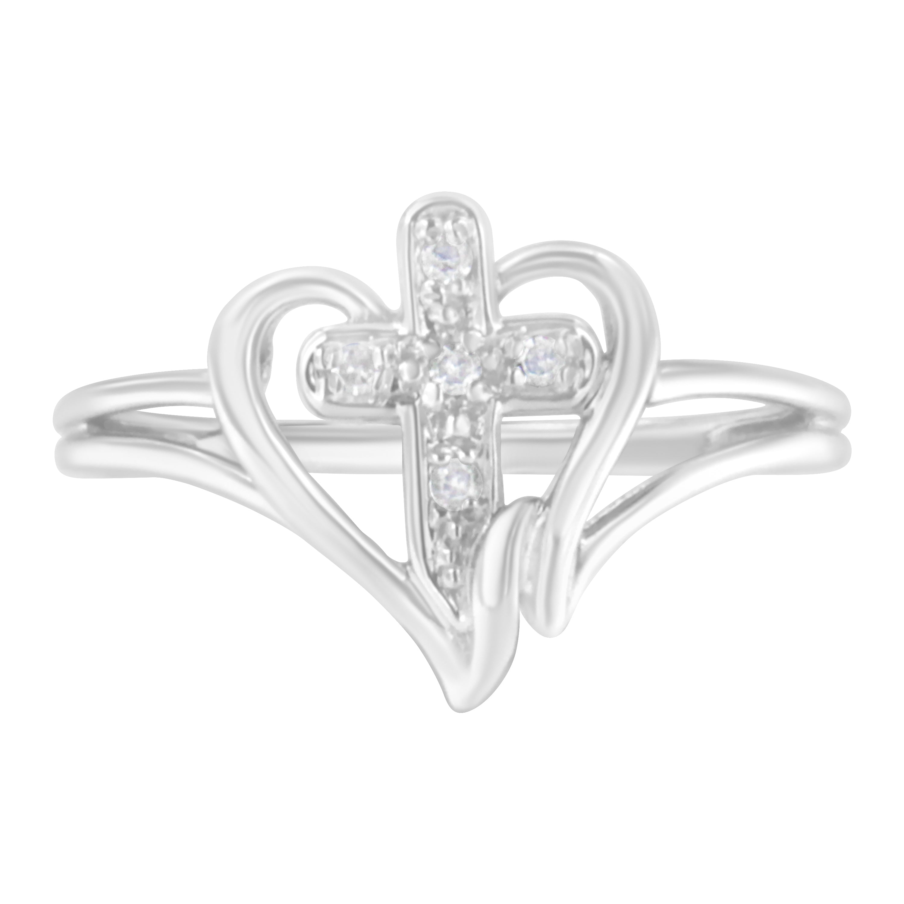 10K White Gold Diamond-Accented Cross & Open Heart Promise Fashion Ring (H-I Color, I1-I2 Clarity) - Size 7