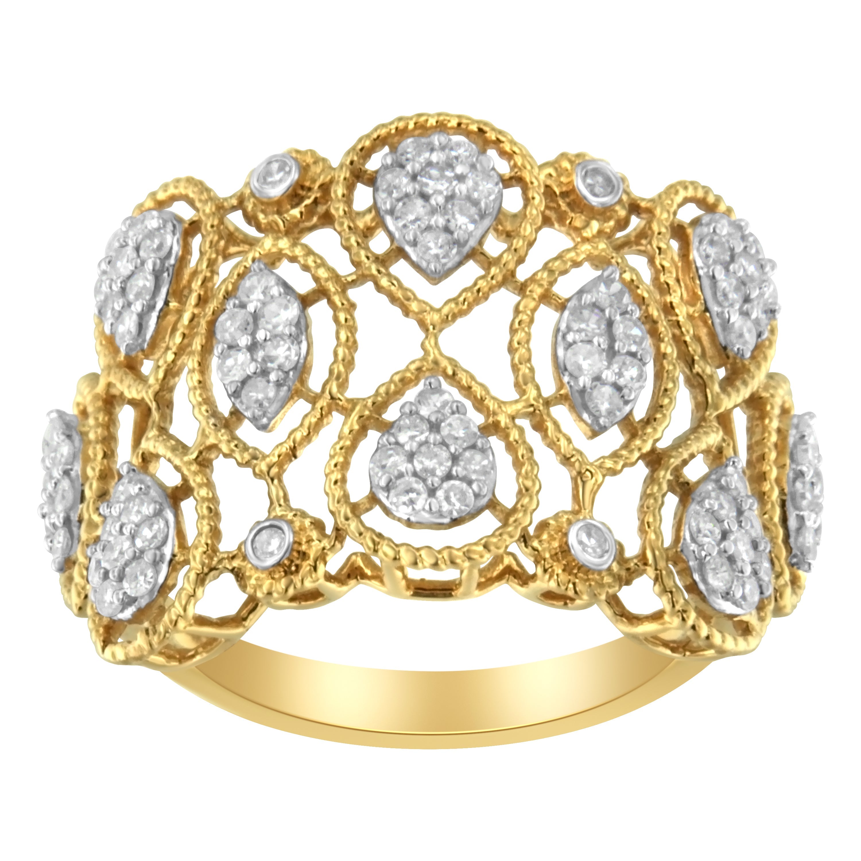 14K Yellow Gold Diamond Art Deco Ring (1/2 Cttw, H-I Color, I1 Clarity) - Size 7