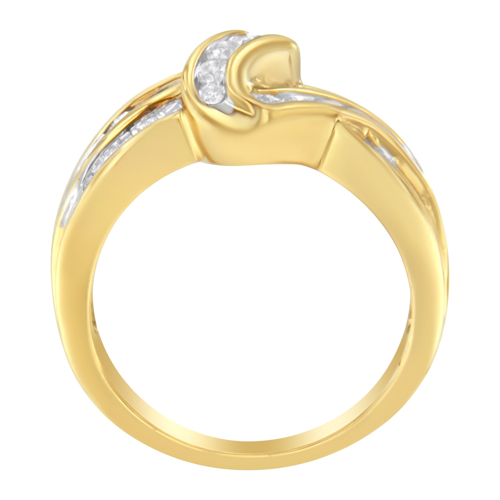 10K Yellow Gold 3/4 Cttw Channel Set Round and Baguette-cut Diamond Double Shank Bypass Ring (J-K Color, I1-I2 Clarity) - Size 6.75