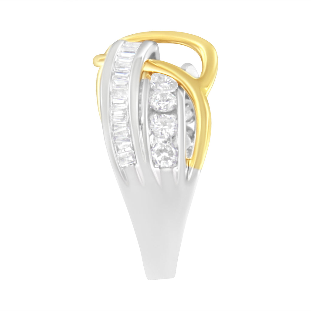 10K White and Yellow Gold 1 1/10 cttw Channel-Set Diamond Bypass Band Ring (J Color, I3 Clarity) - Size 7