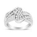 10K White Gold Ring 3/4 Cttw Round and Baguette-Cut Diamond Bypass Ring (H-I Color, I2-I3 Clarity) - Size 6