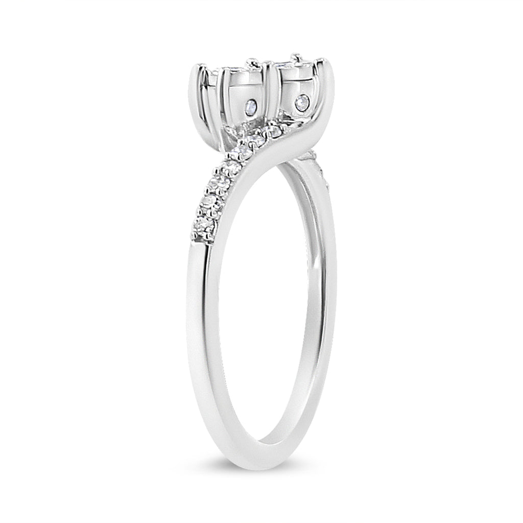 10K White Gold 1/4 Cttw Miracle Set Round Cut Diamond Two-Stone Ring (H-I Color, I2 Clarity) - Size 7