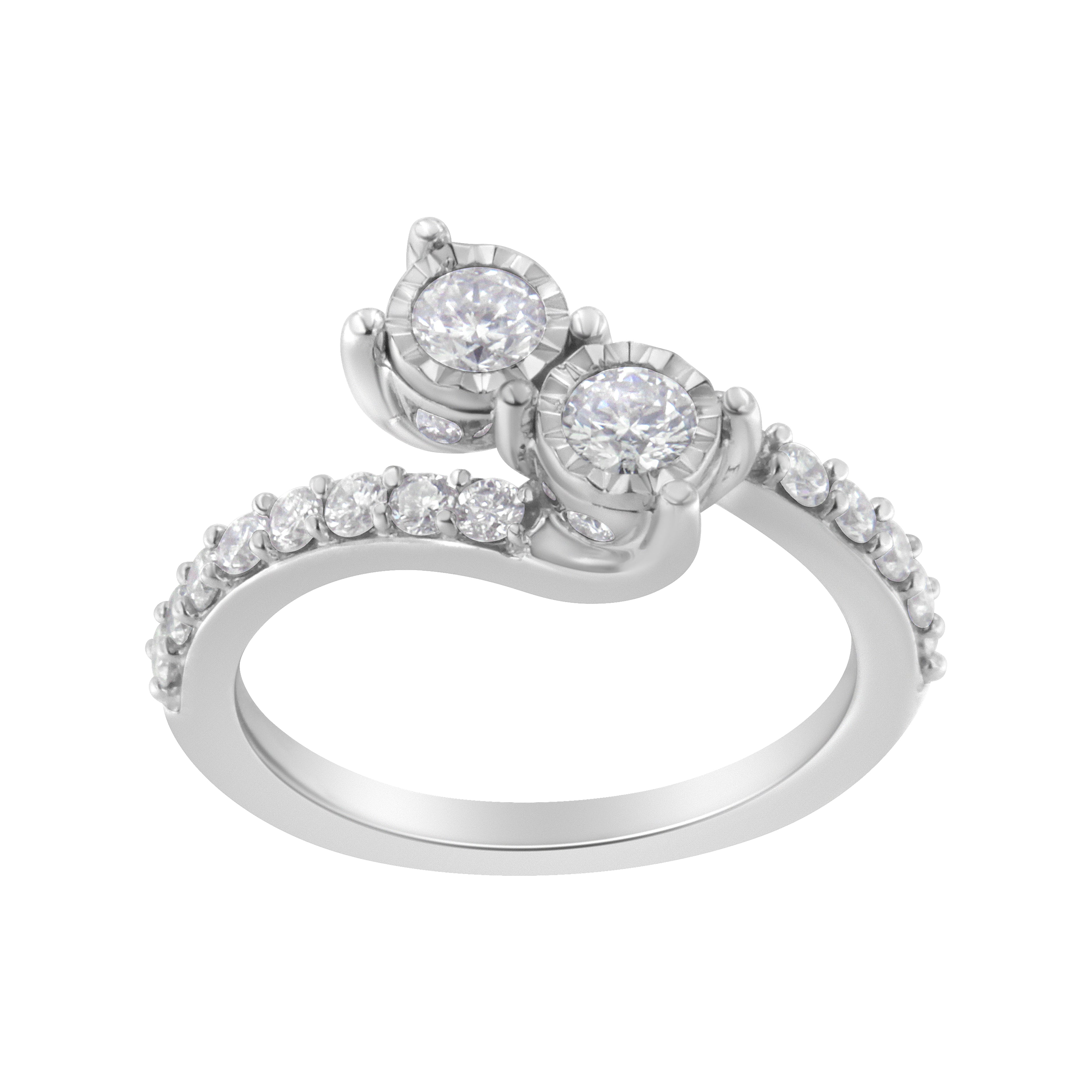 10K White Gold Two-Stone Miracle-Set Diamond Bypass Ring (1 Cttw, H-I Color, I1-I2 Clarity) - Size 6