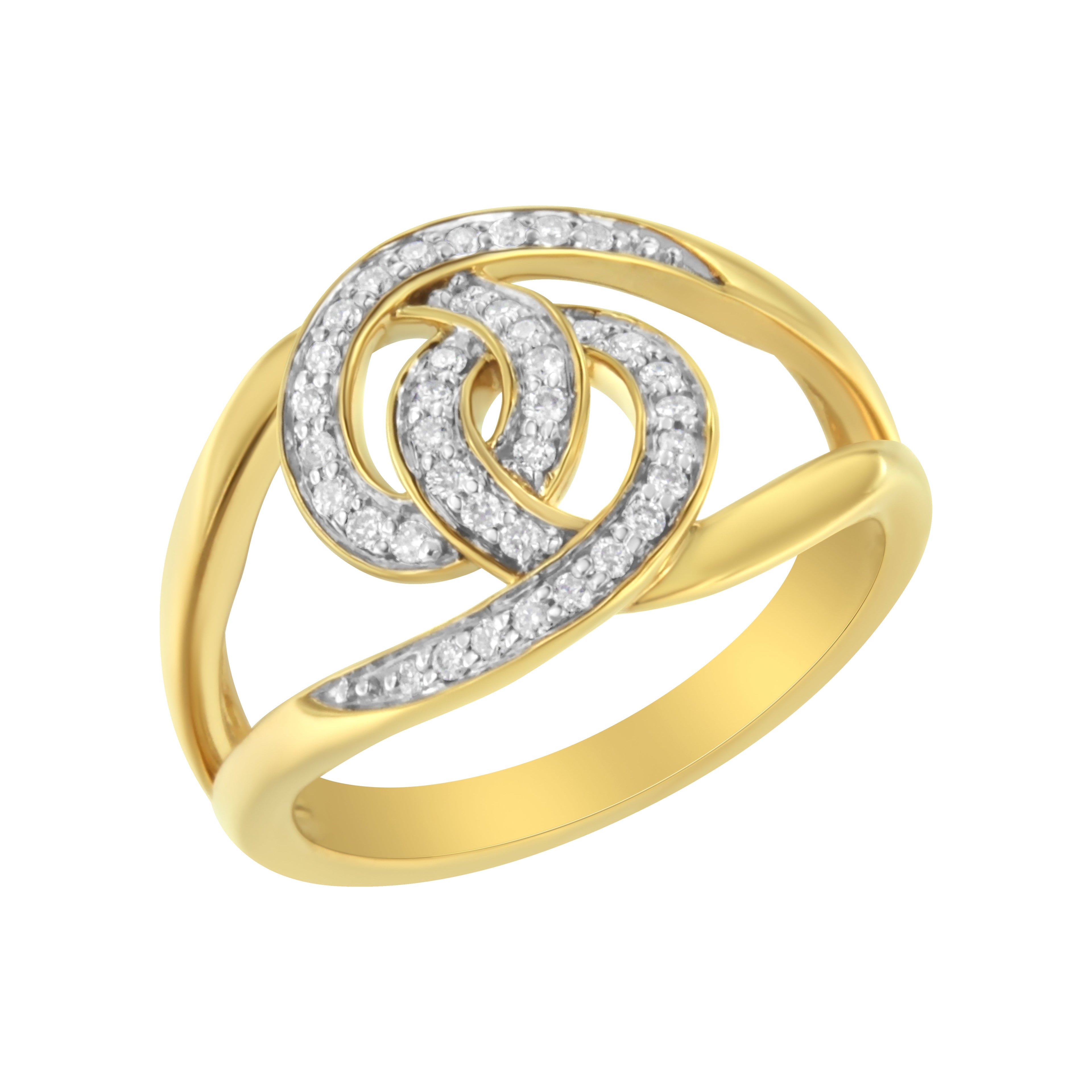 14K Yellow Gold Plated .925 Sterling Silver 1/4 Cttw Diamond Interlocking Loop Open Shank Bypass Ring (I-J Color, I1-I2 Clarity) - Size 7