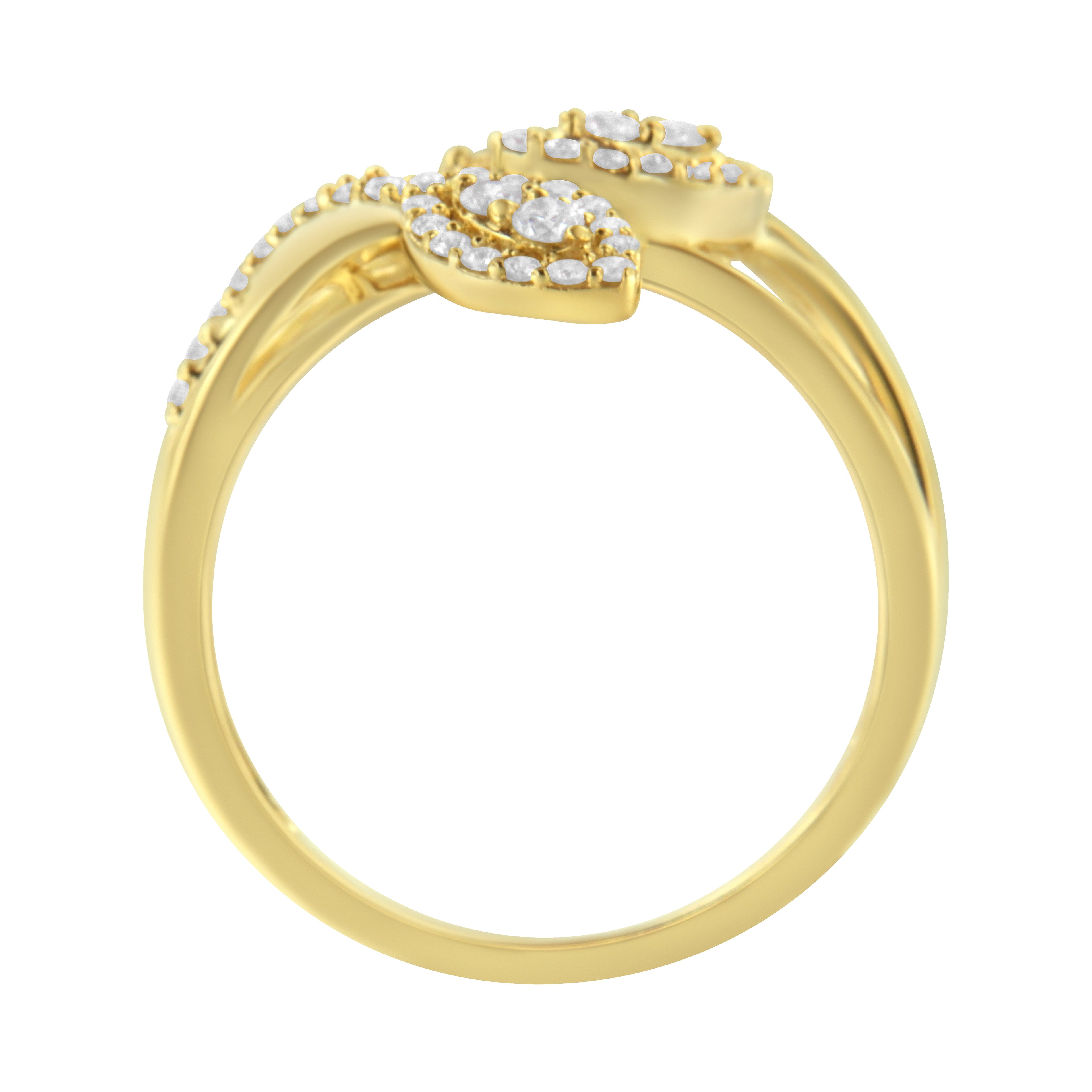 10K Yellow Gold 1/2 Cttw Round-Cut Diamond Layered Crossover Triple Leaf Bypass Ring (I-J Color, I1-I2 Clarity) - Size 7