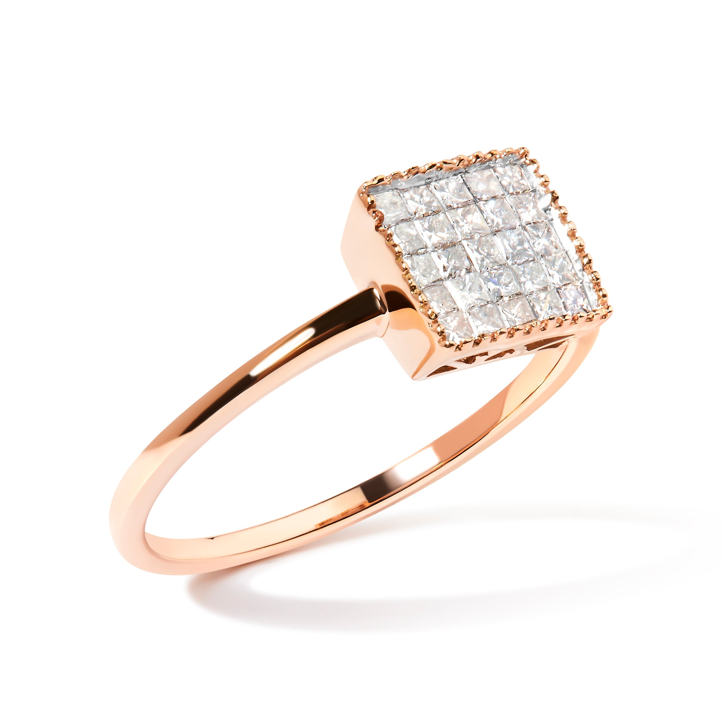 10K Rose Gold 1/3 Cttw Invisible Set Princess Cut Diamond Composite Square Shape Ring (H-I color, I1-I2 clarity) - Size 5