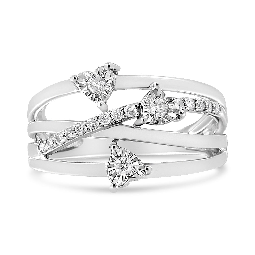 .925 Sterling Silver 1/5 Cttw Miracle-Set Diamond Heart Cross-Over Bypass Ring (I-J Color, I2-I3 Clarity) - Size 7