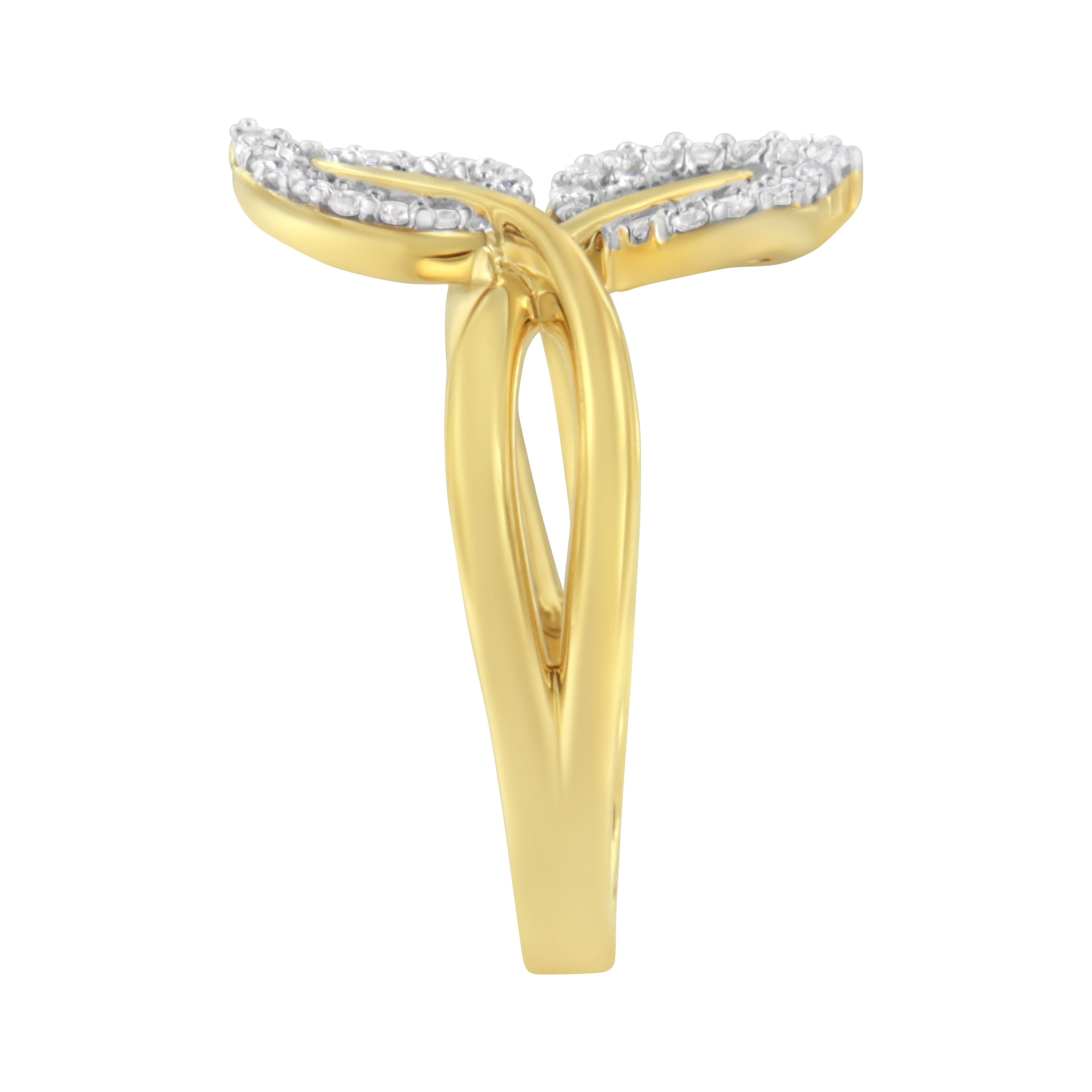 10K Yellow Gold 3/8 Cttw Round and Baguette-Cut Diamond Leaf Cocktail Ring - Size 7 (I-J Color, I1-I2 Clarity)