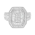 .925 Sterling Silver Round and Baguette Diamond Cathedral Ring (0.75 Cttw, H-I Color, I2-I3 Clarity) - Size 7