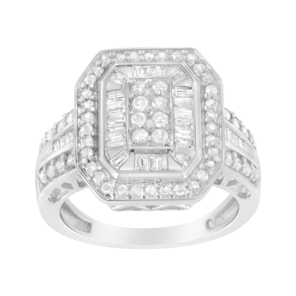 .925 Sterling Silver Round and Baguette Diamond Cathedral Ring (0.75 Cttw, H-I Color, I2-I3 Clarity) - Size 7