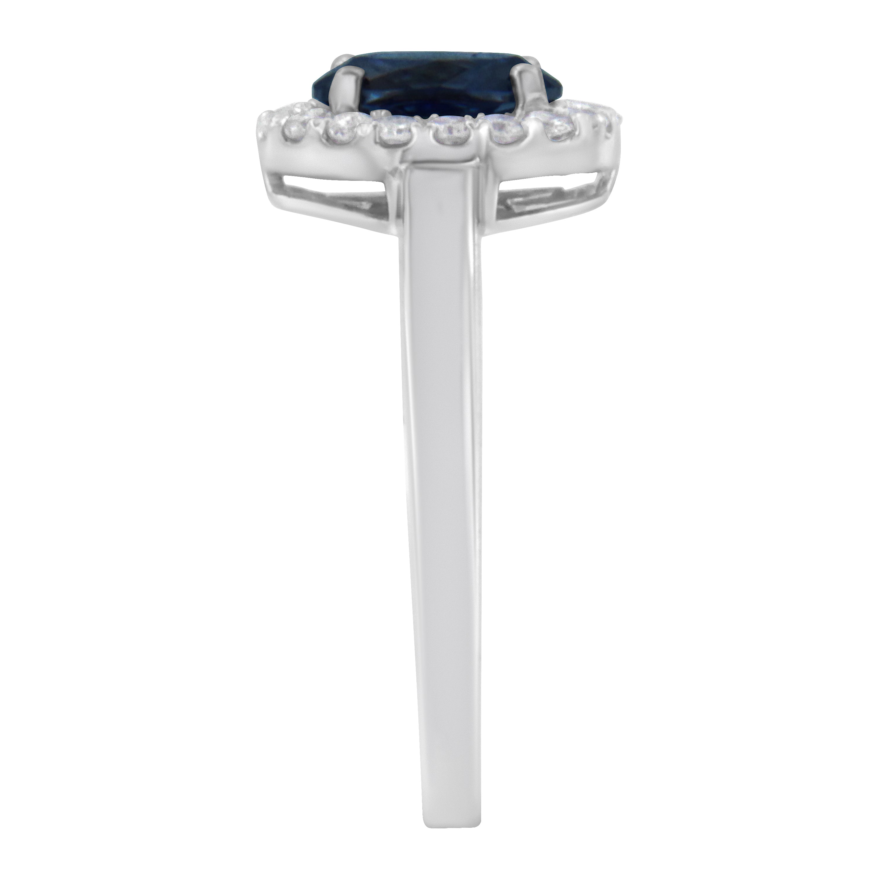 10K White Gold 1/5 Cttw Round Diamond and Prong Set 7MM Created Blue Sapphire Halo Cocktail Ring (H-I Color, I1-I2 Clarity) - Size 7