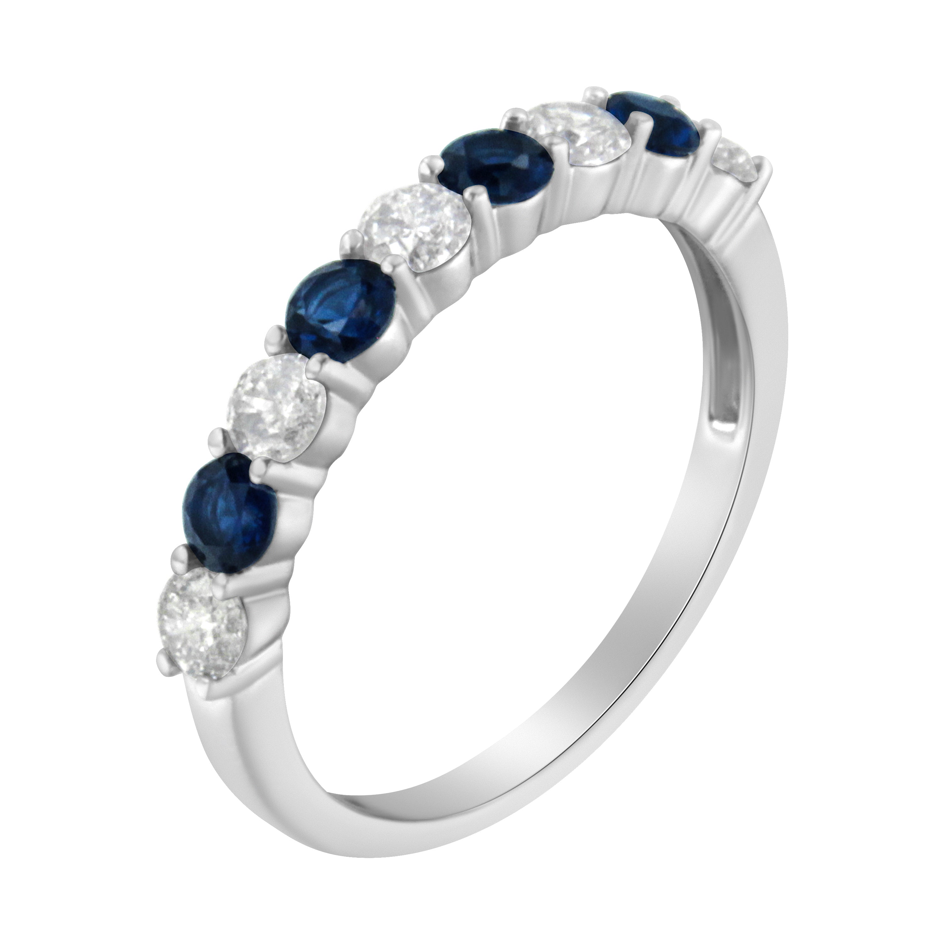 10KT White Gold 1/2 cttw Diamond and 3MM Created Blue Sapphire Gemstone Band Ring (H-I, I1-I2) - Size 7