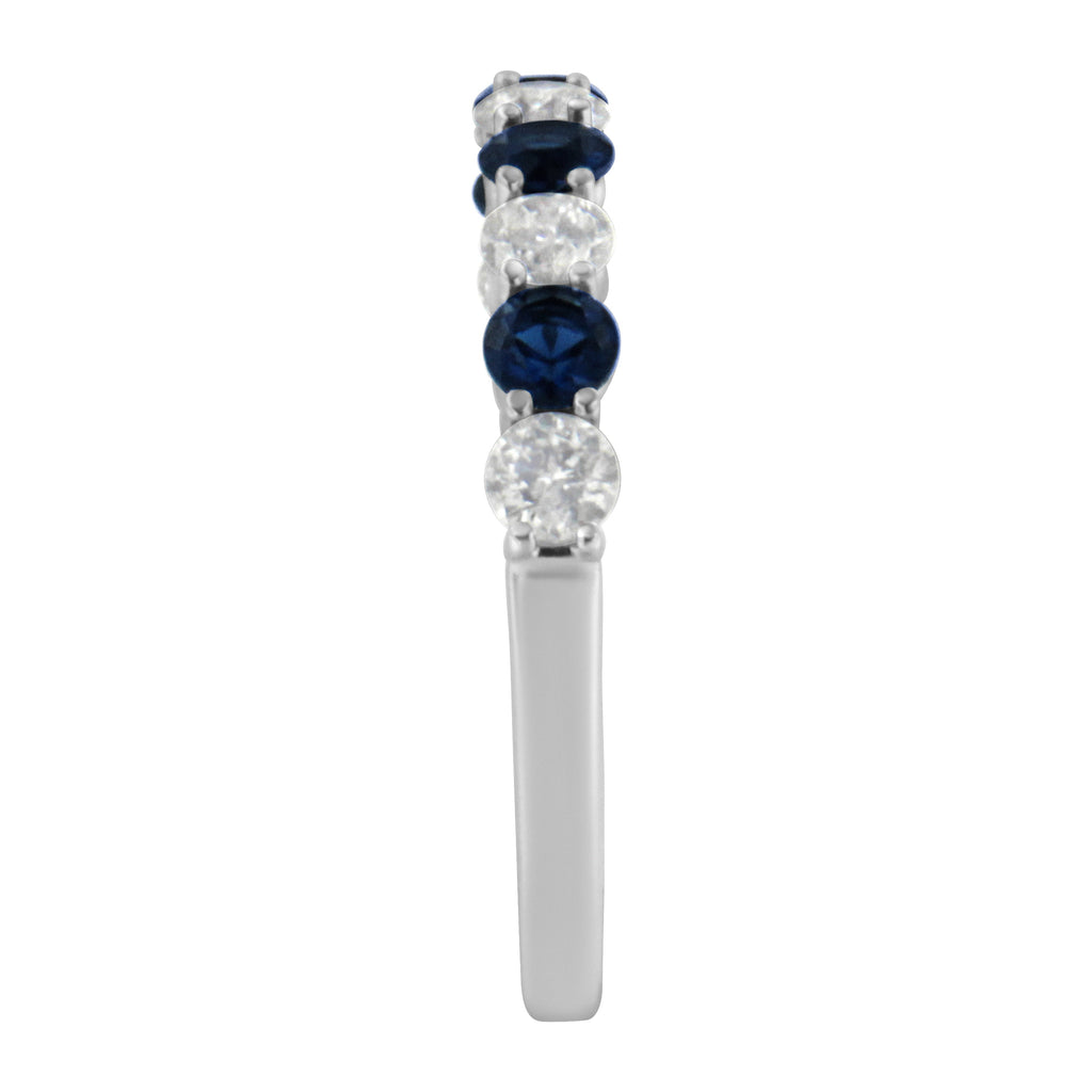 10KT White Gold 1/2 cttw Diamond and 3MM Created Blue Sapphire Gemstone Band Ring (H-I, I1-I2) - Size 7