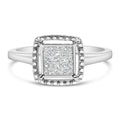 .925 Sterling Silver 1/5 Cttw Invisible Set Princess Cut Diamond Promise Ring with Beaded Halo (H-I Color, I1-I2 Clarity) - Ring Size 7