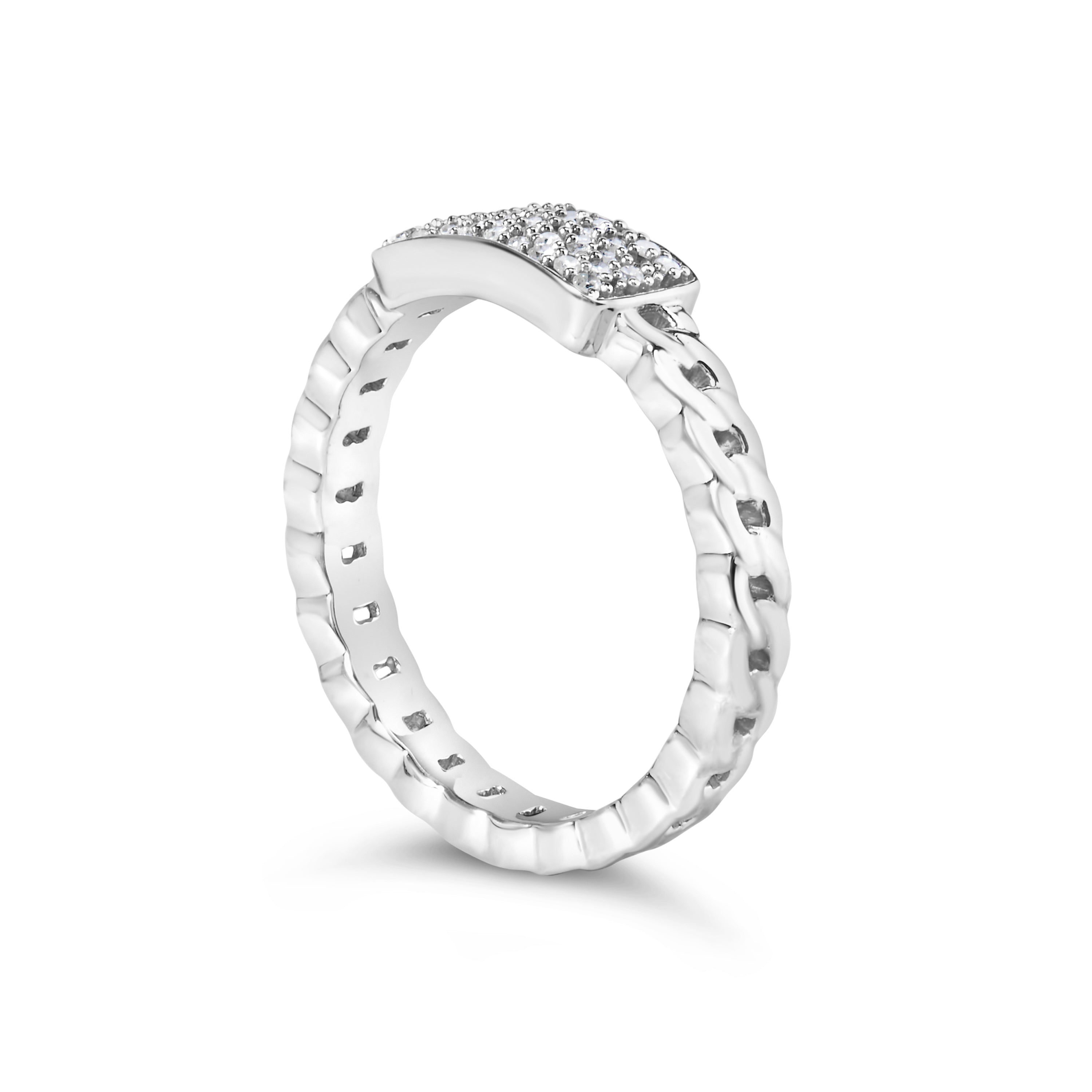 .925 Sterling Silver 1/5 Cttw Diamond ID and Cuban Link Band Ring (I-J Color, I2-I3 Clarity) - Ring Size 6