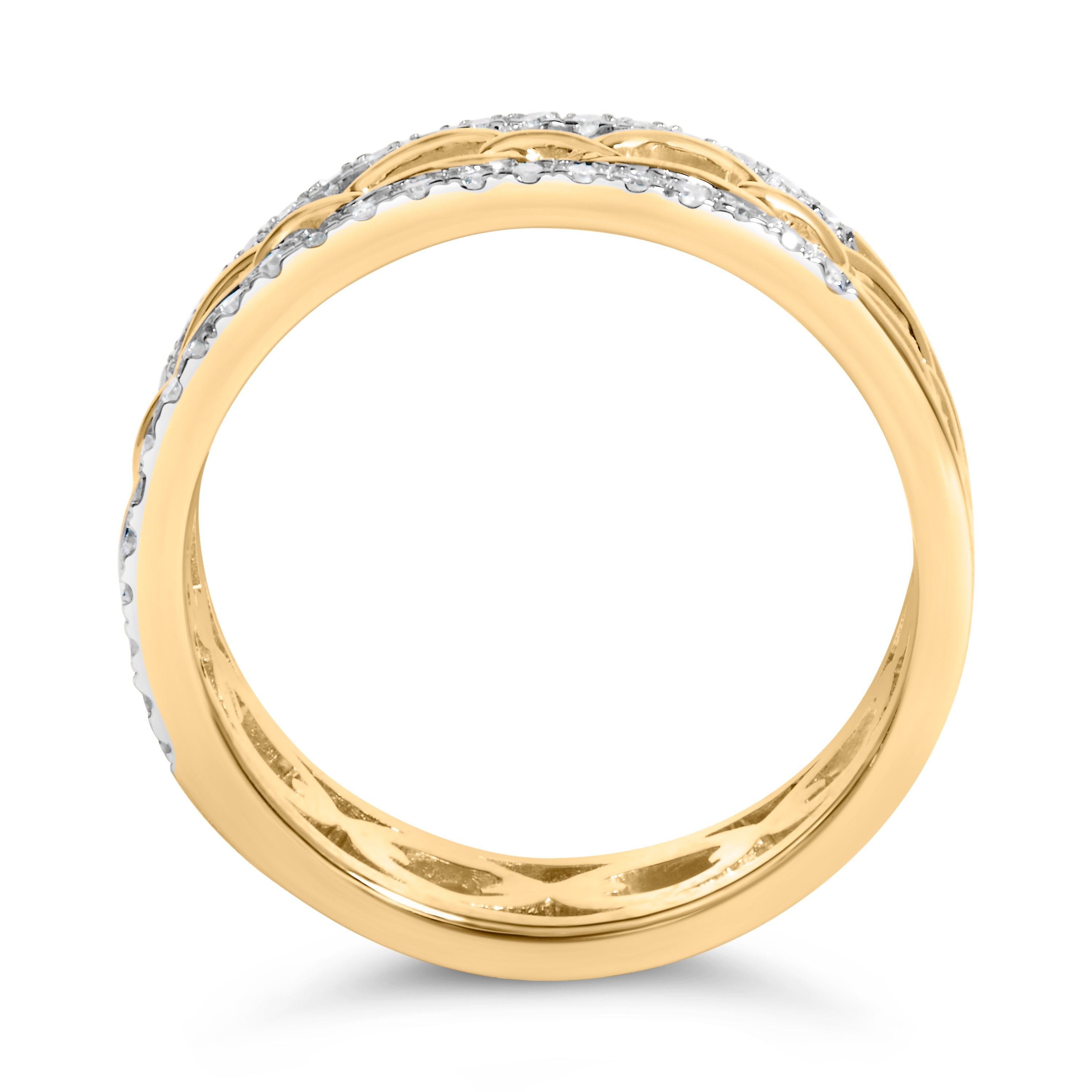 10K Yellow Gold 1/5 Cttw Diamond Two Row Cuban Link Ring (I-J Color, I2-I3 Clarity) - Size 7