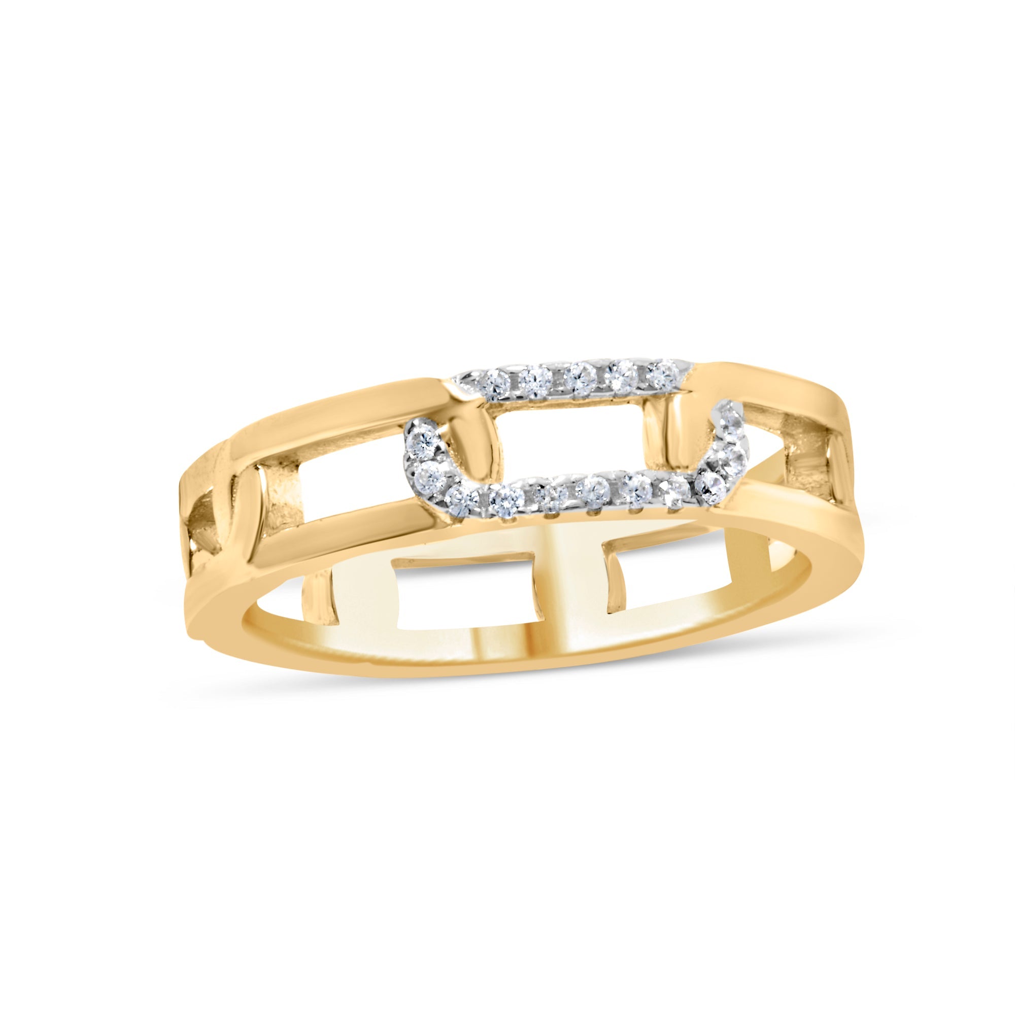 10K Yellow Gold Diamond Accent Paperclip Band Ring (I-J Color, I2-I3 Clarity) - Size 7