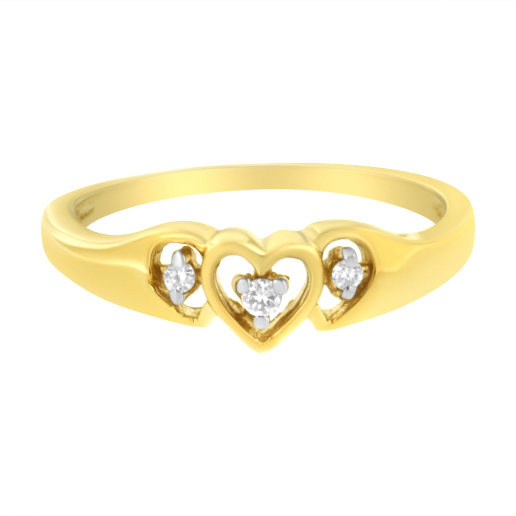 10KT Yellow Gold 1/20 cttw Diamond Triple Heart Diamond Ring (K-L, I1-I2) - Size 7