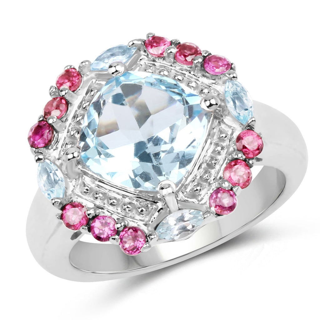 4.73 Carat Genuine Blue Topaz and Rhodolite .925 Sterling Silver Ring