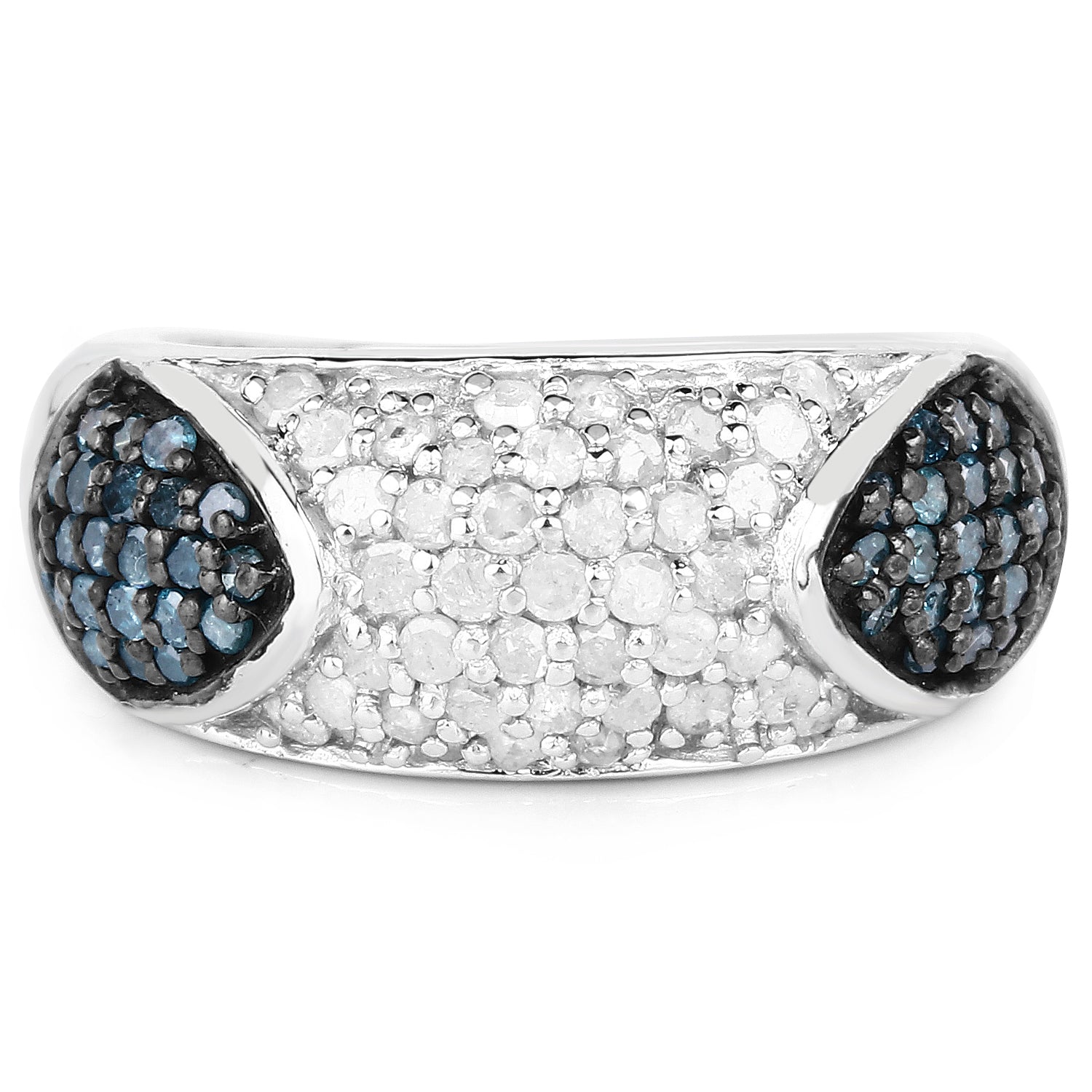 0.94 Carat Genuine Blue Diamond and White Diamond .925 Sterling Silver Ring