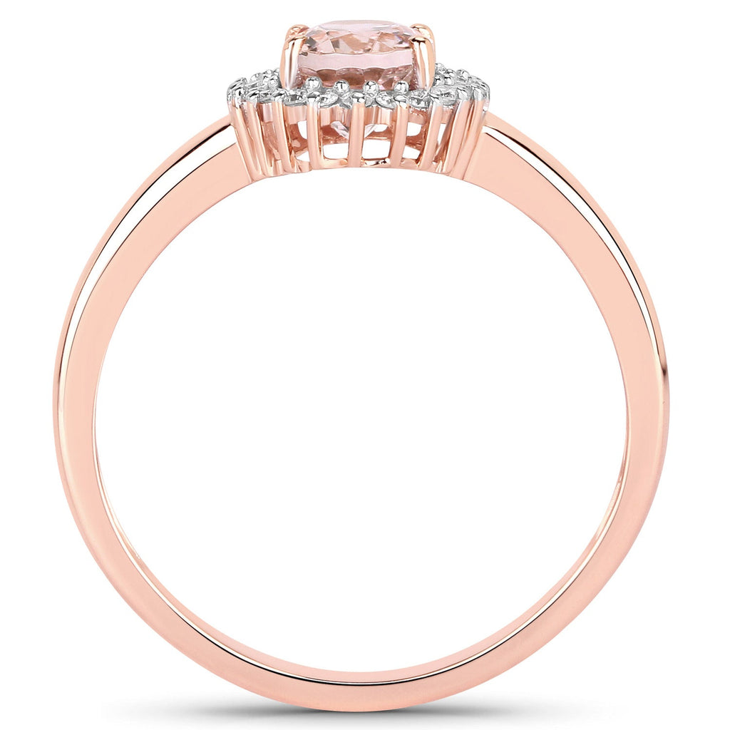 0.81 Carat Genuine Morganite and White Diamond 14K Rose Gold Ring