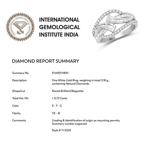 0.72 Carat Genuine White Diamond 14K White Gold Ring (E-F-G Color, VS-SI Clarity)