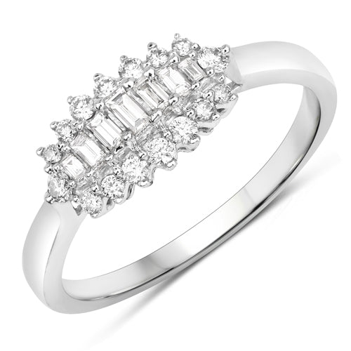 0.37 Carat Genuine White Diamond 14K White Gold Ring (E-F Color, VS-SI Clarity)