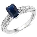 1.55 Carat Genuine Blue Sapphire and White Diamond 14K White Gold Ring (I Color, SI Clarity)
